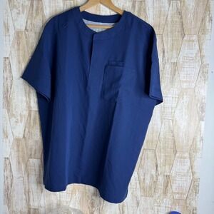 KESWI Navy Blue Short Sleeve Henley Scrub Top Shirt Size XL Made in Egypt